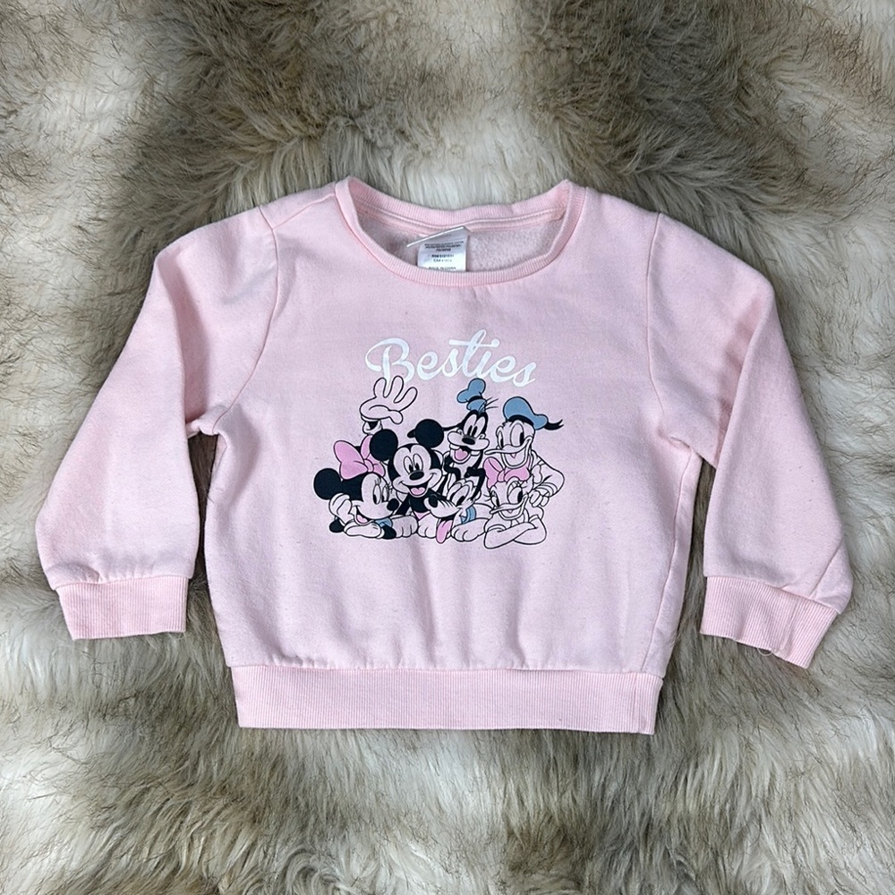 Disney Minnie & Friends “Besties” Pink Sweatshirt Girls Size 5T Graphic Crewneck